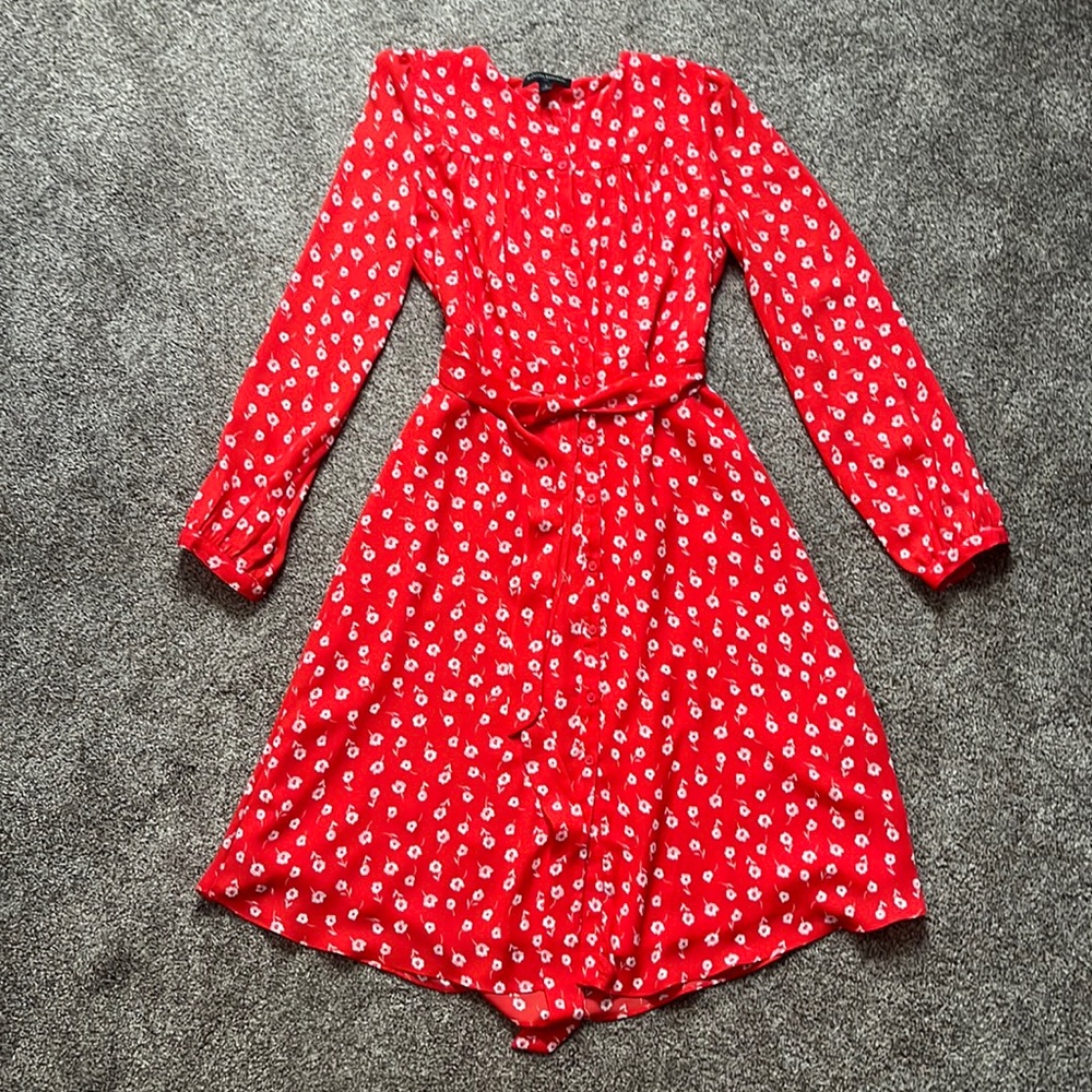 Banana Republic Red Floral Dress.  Size 4. Button down.  Tie waist.